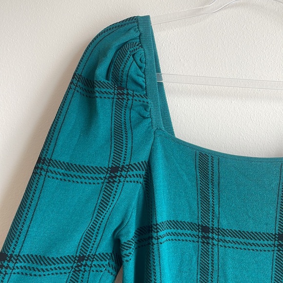 NWT NY&Co Teal Plaid Sweater Dress - Picture 3 of 6